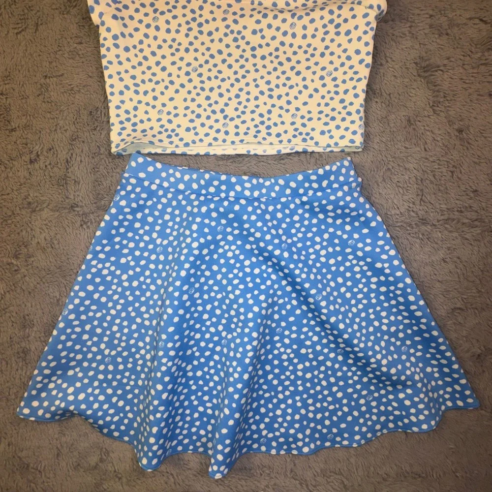Lilly Pulitzer Girls 14 XL Thelma Set Polka Two Piece‎ Set Blue Skirt Top Dress